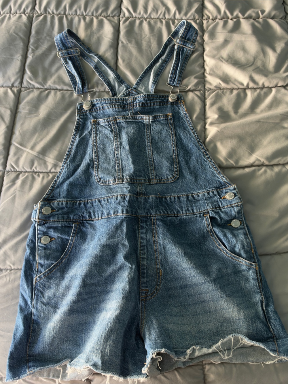 No Boundaries Blue Denim Short Overalls